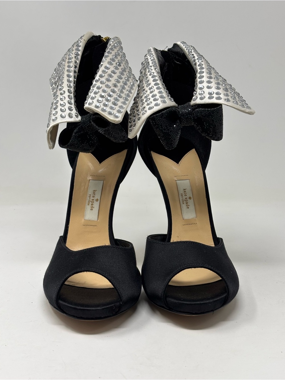 Kate Spade New York Black Tie Tuxedo Satin Colorblock Heels Size 10 - Picture 5 of 16